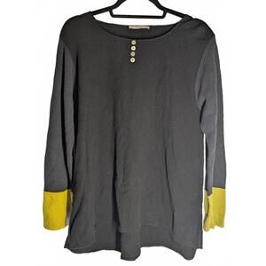 Margaret Winters Medium Long Sleeve Knit Top Color Block Button details